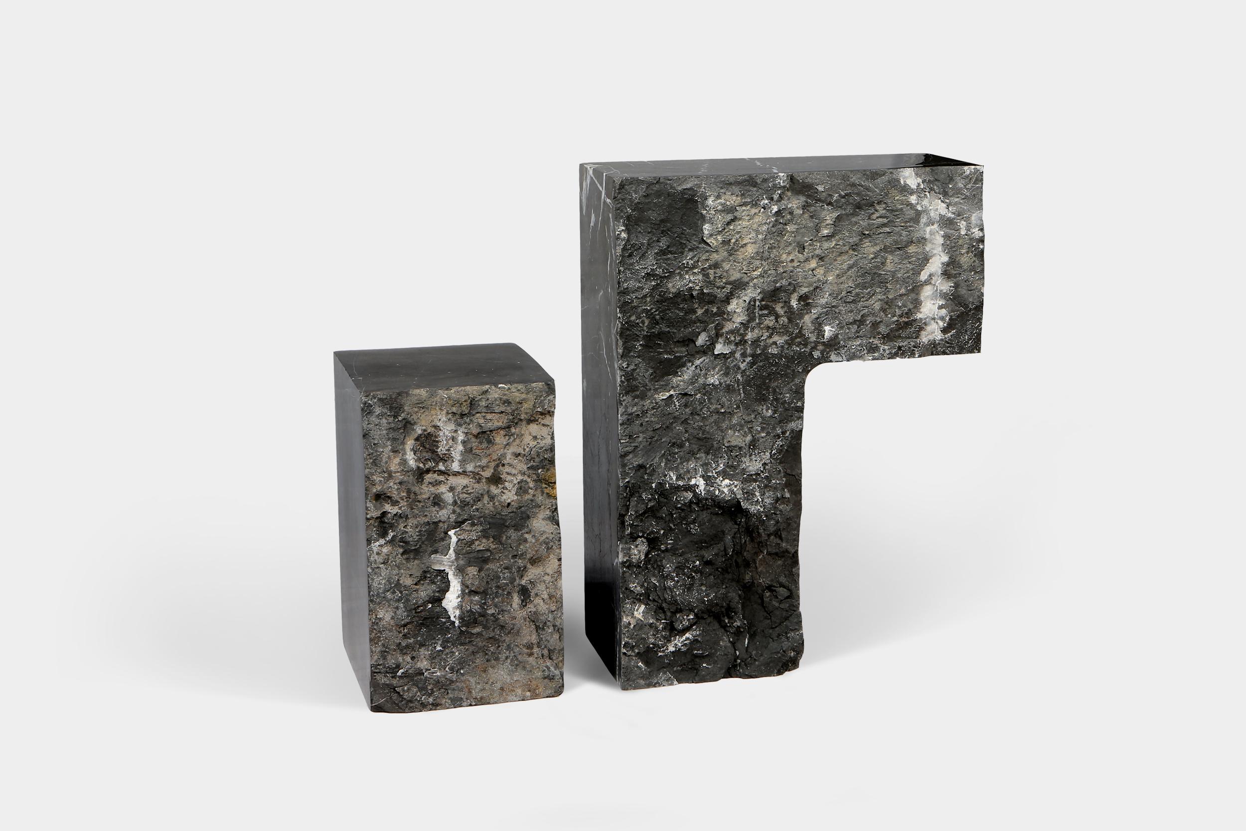 Minimalist Sculptural Geometric Side Table in Black Marble For Sale