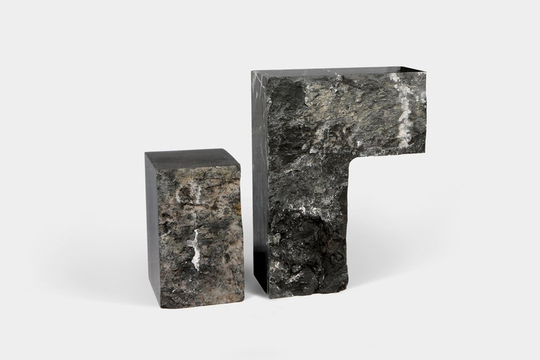 Turkish Sculptural Geometric Side Table in Black Marble For Sale
