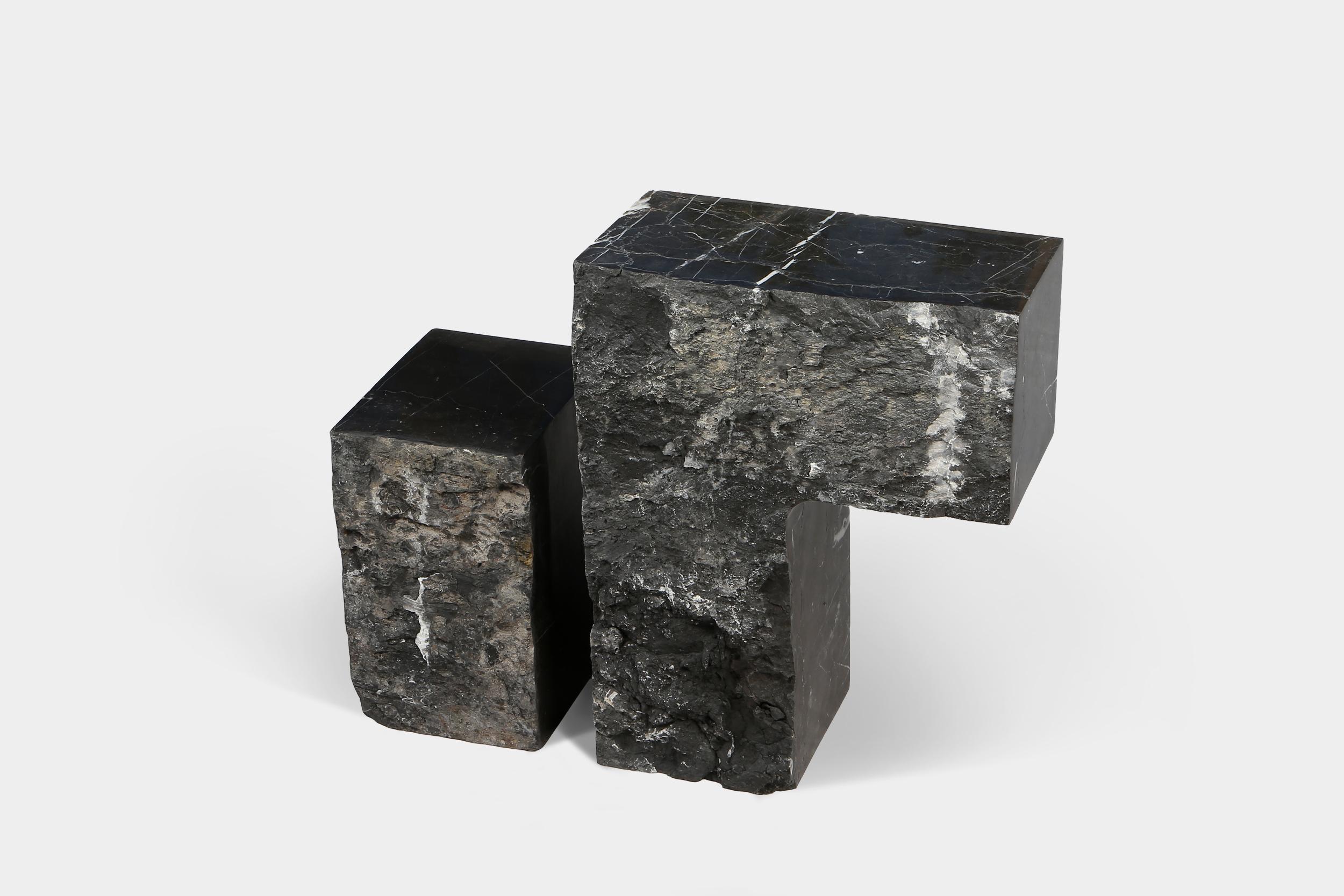 Sculptural Geometric Side Table in Black Marble In New Condition For Sale In Brooklyn, NY