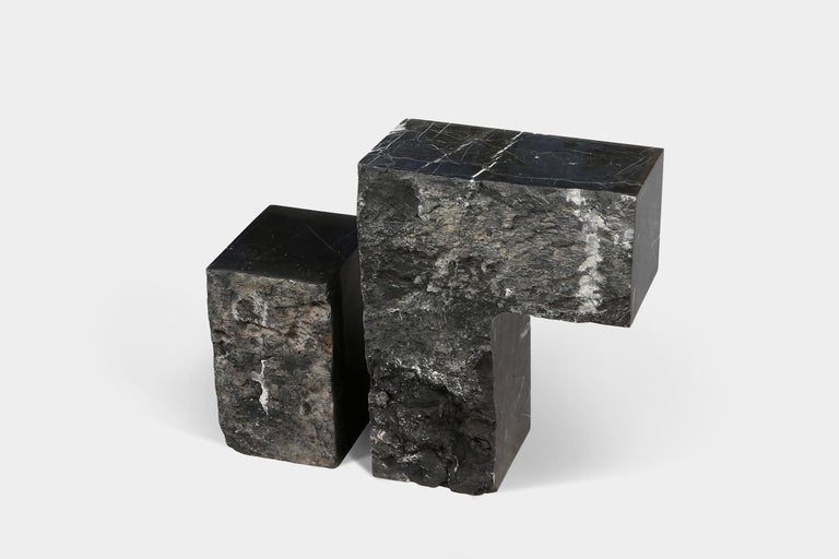 Contemporary Sculptural Geometric Side Table in Black Marble For Sale