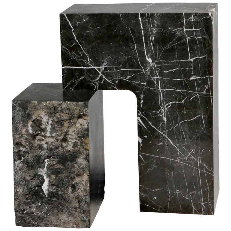 Sculptural Geometric Side Table in Black Marble For Sale