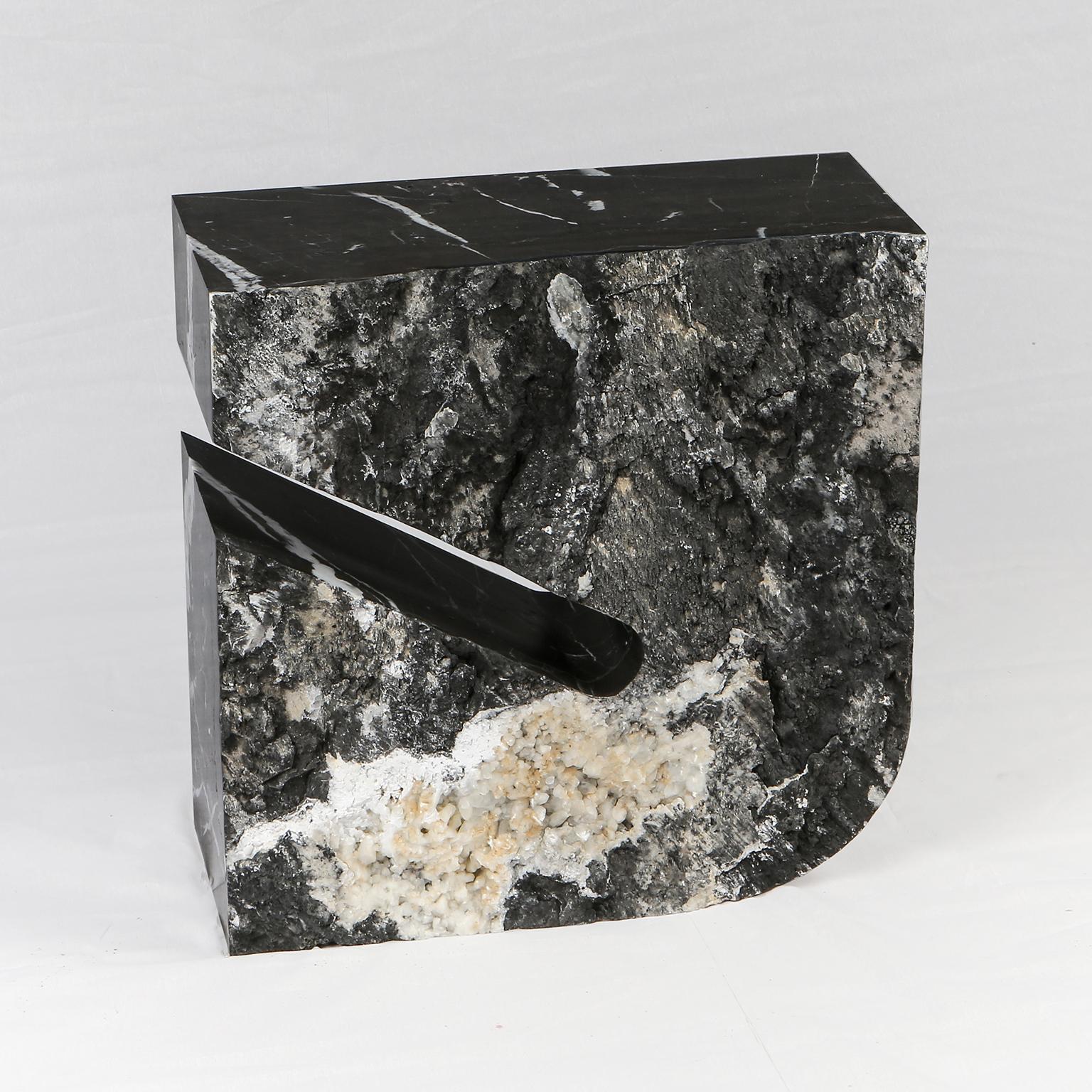 Minimalist Sculptural Geometric Side Table in Black Marble For Sale