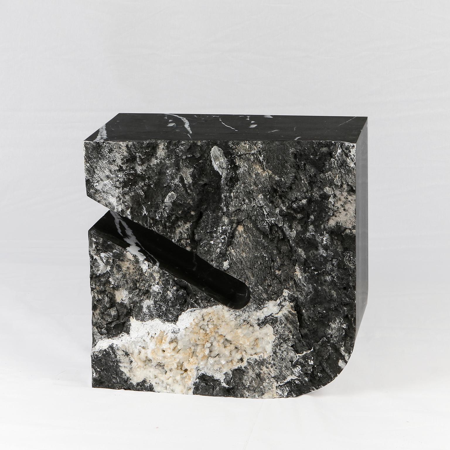 Turkish Sculptural Geometric Side Table in Black Marble For Sale