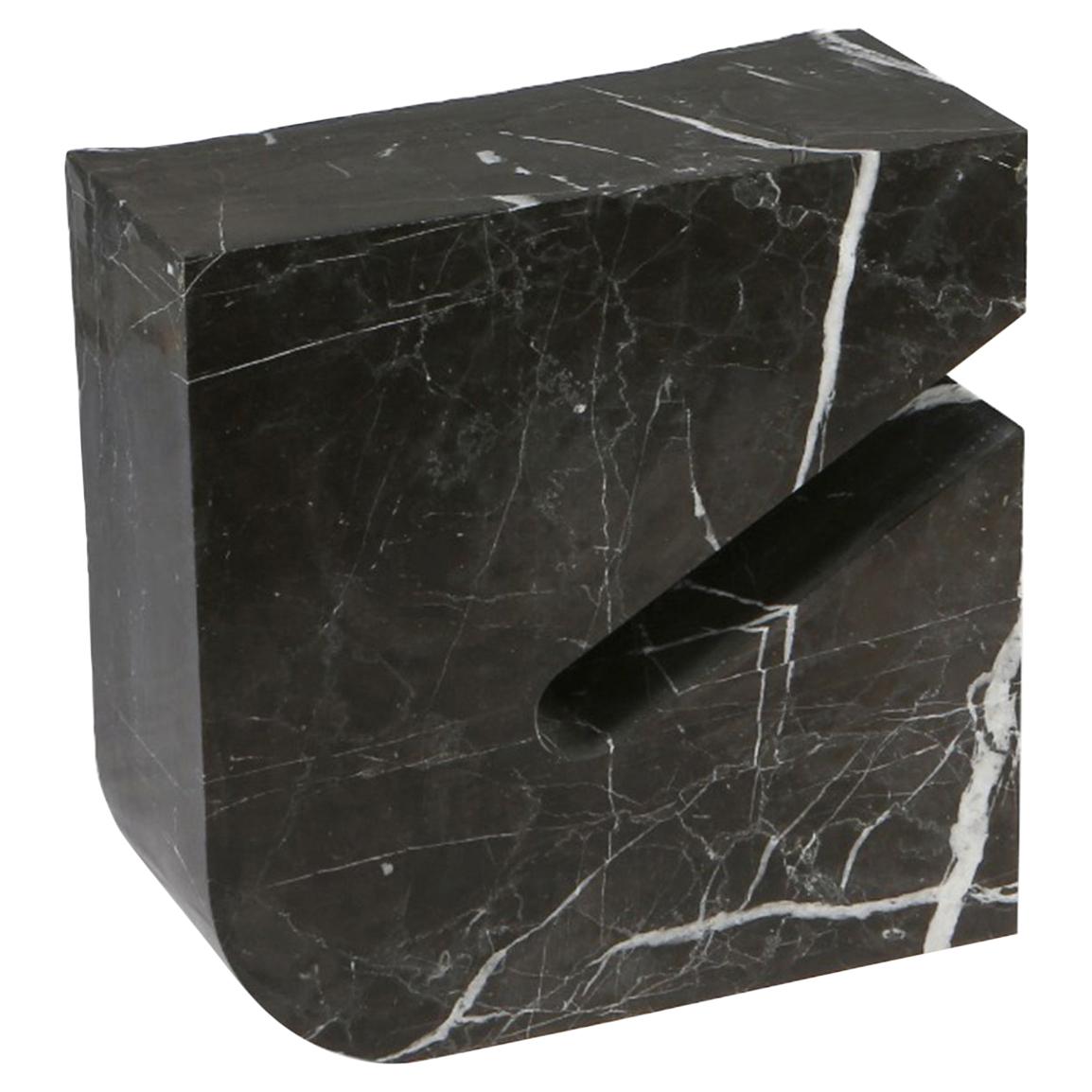 Sculptural Geometric Side Table in Black Marble
