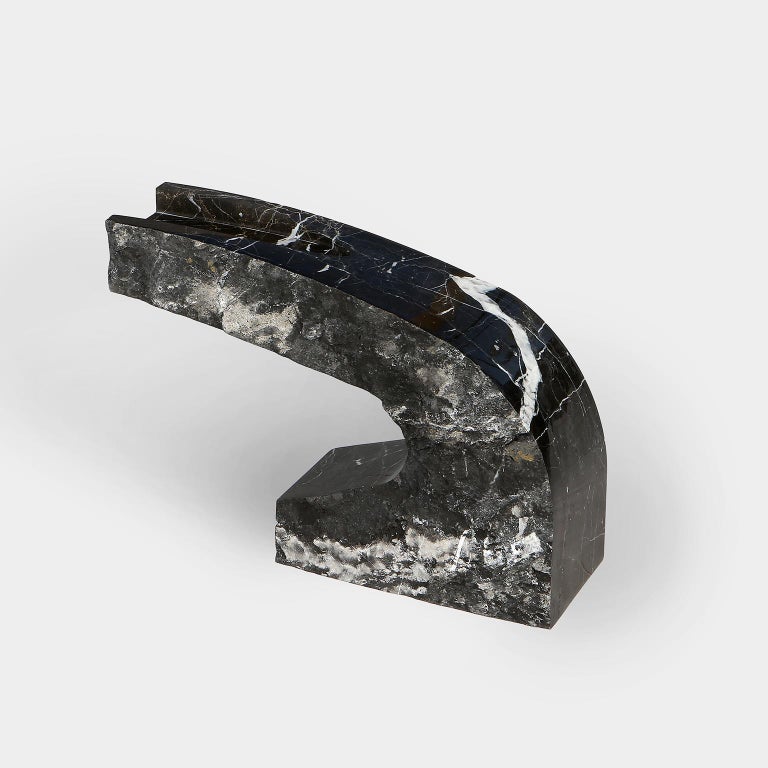 Minimalist Sculptural Black Marble Side Table For Sale