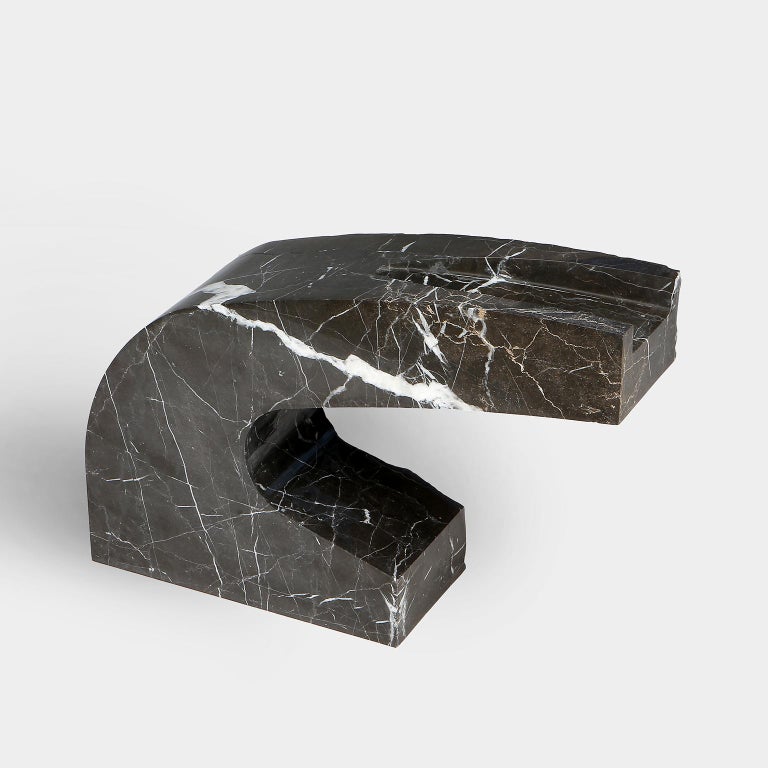 Turkish Sculptural Black Marble Side Table For Sale