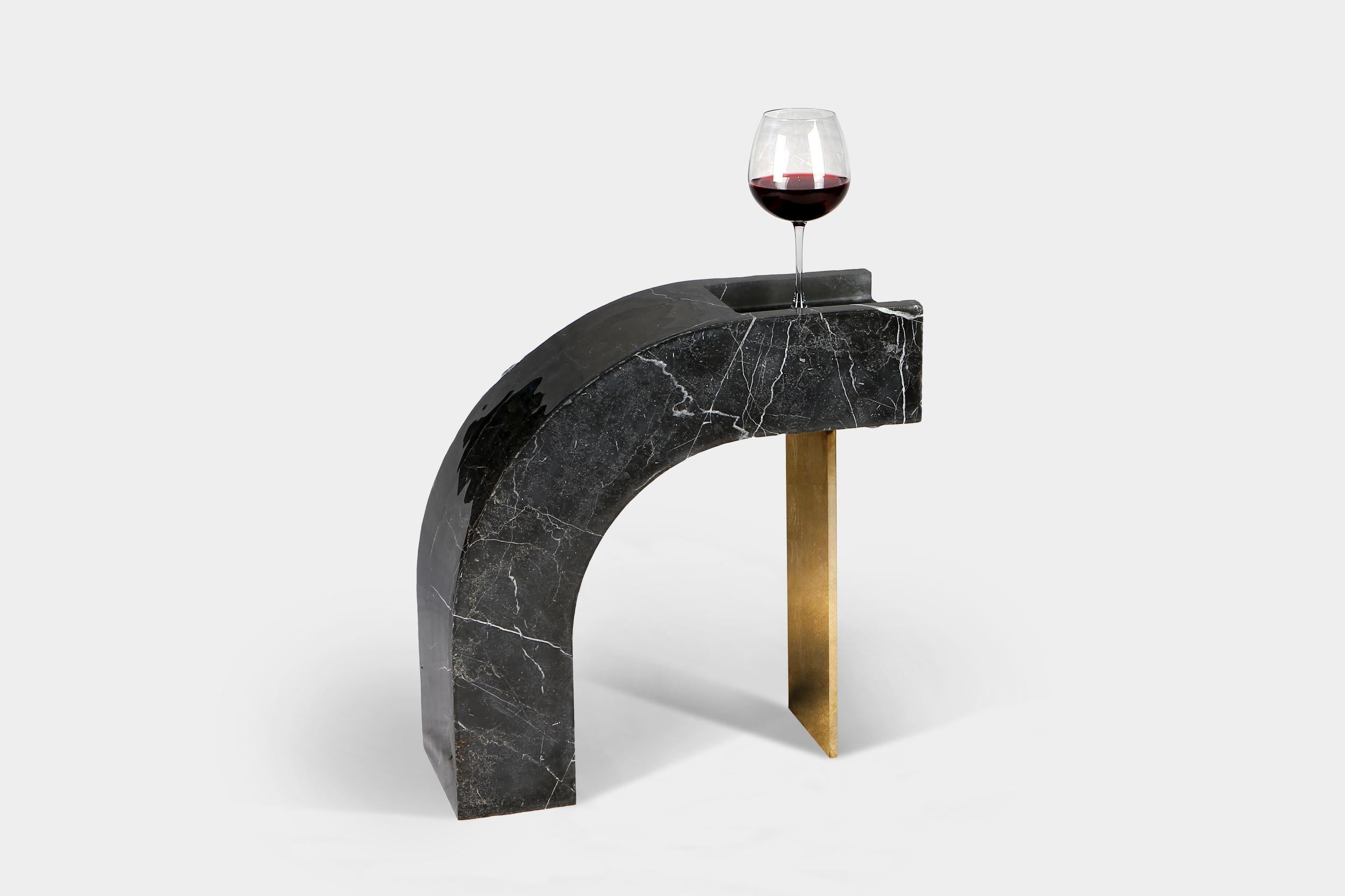 Turkish Sculptural Black Marble Gold Leaf Side Table For Sale
