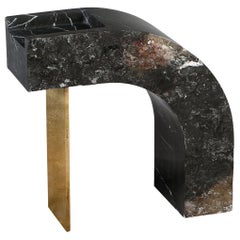 Sculptural Black Marble Gold Leaf Side Table 