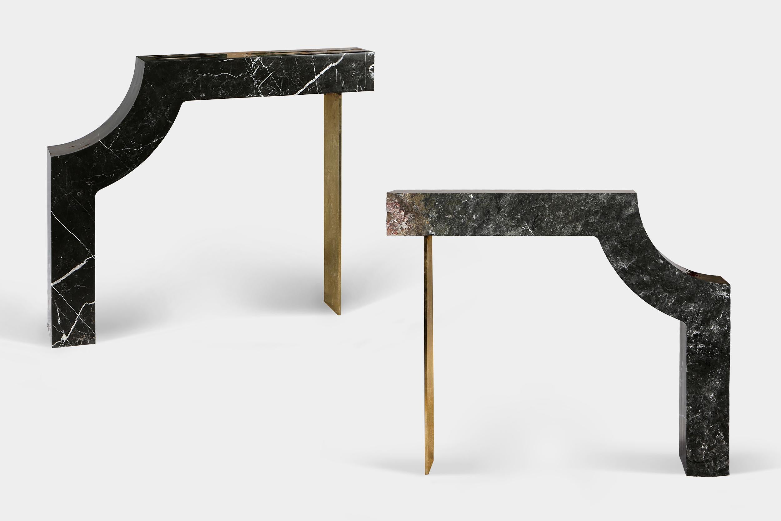 Geometric Sculptural Console Table in Black Marble and Gold Leaf In New Condition For Sale In Brooklyn, NY