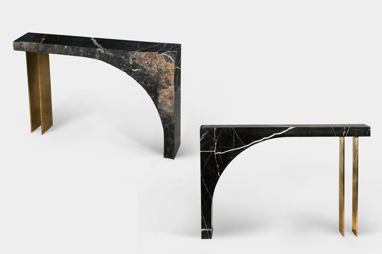 Geometric Sculptural Console Table in Black Marble and Gold Leaf In New Condition For Sale In Brooklyn, NY