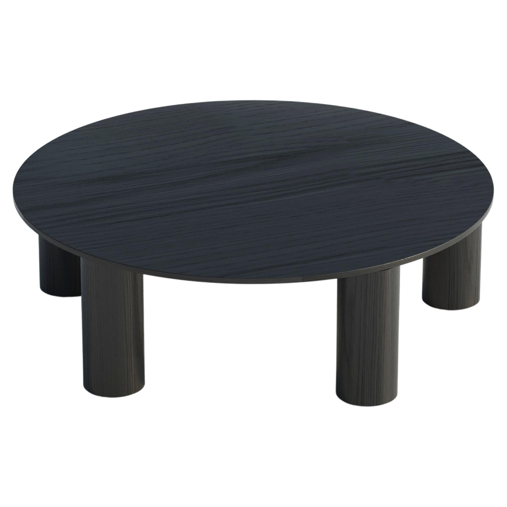 Big Round Coffee Table in Oak, Color Black For Sale