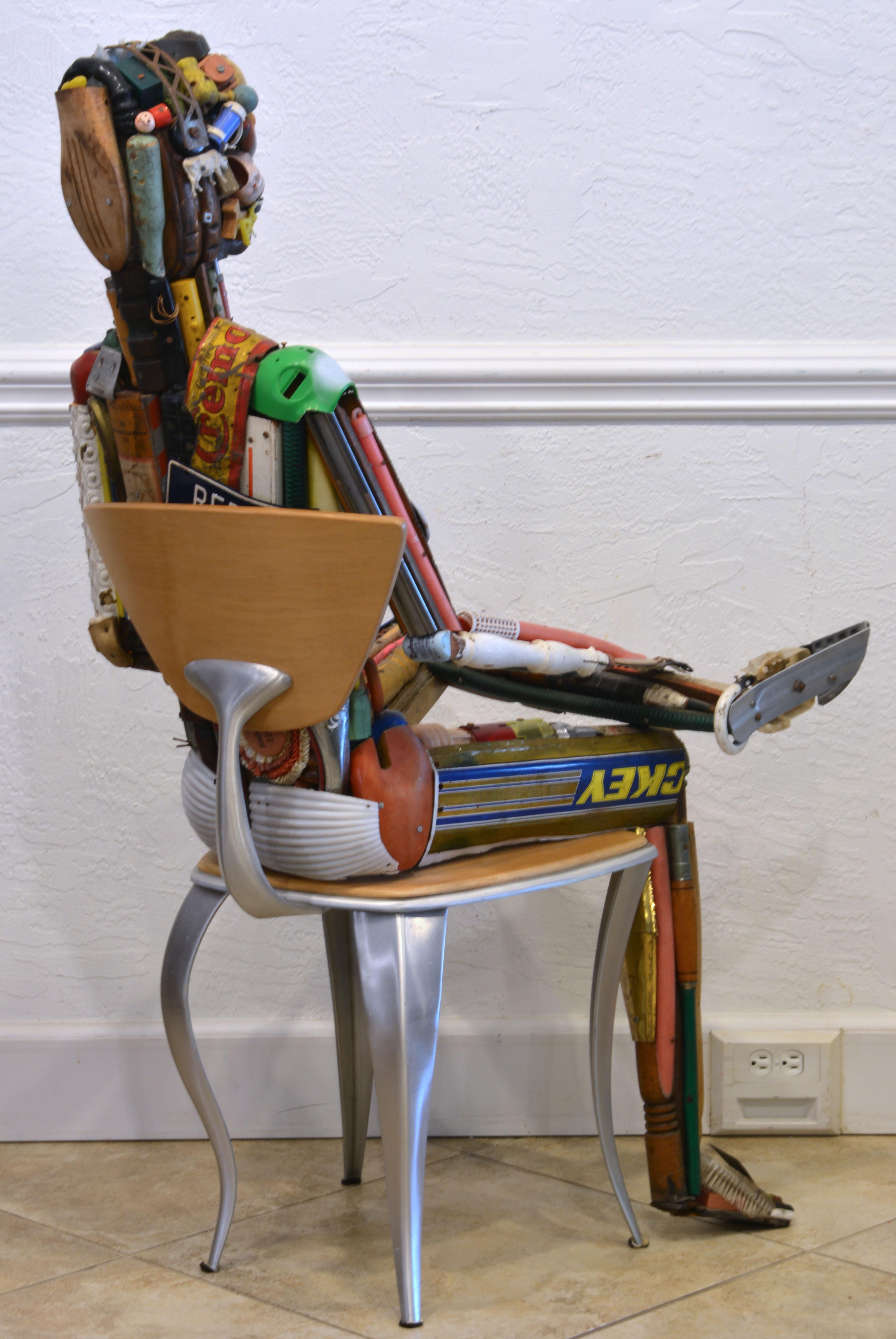 American Found Objects Assemblage Life Size Sculpture of Sitting Male Nude by Leo Sewell