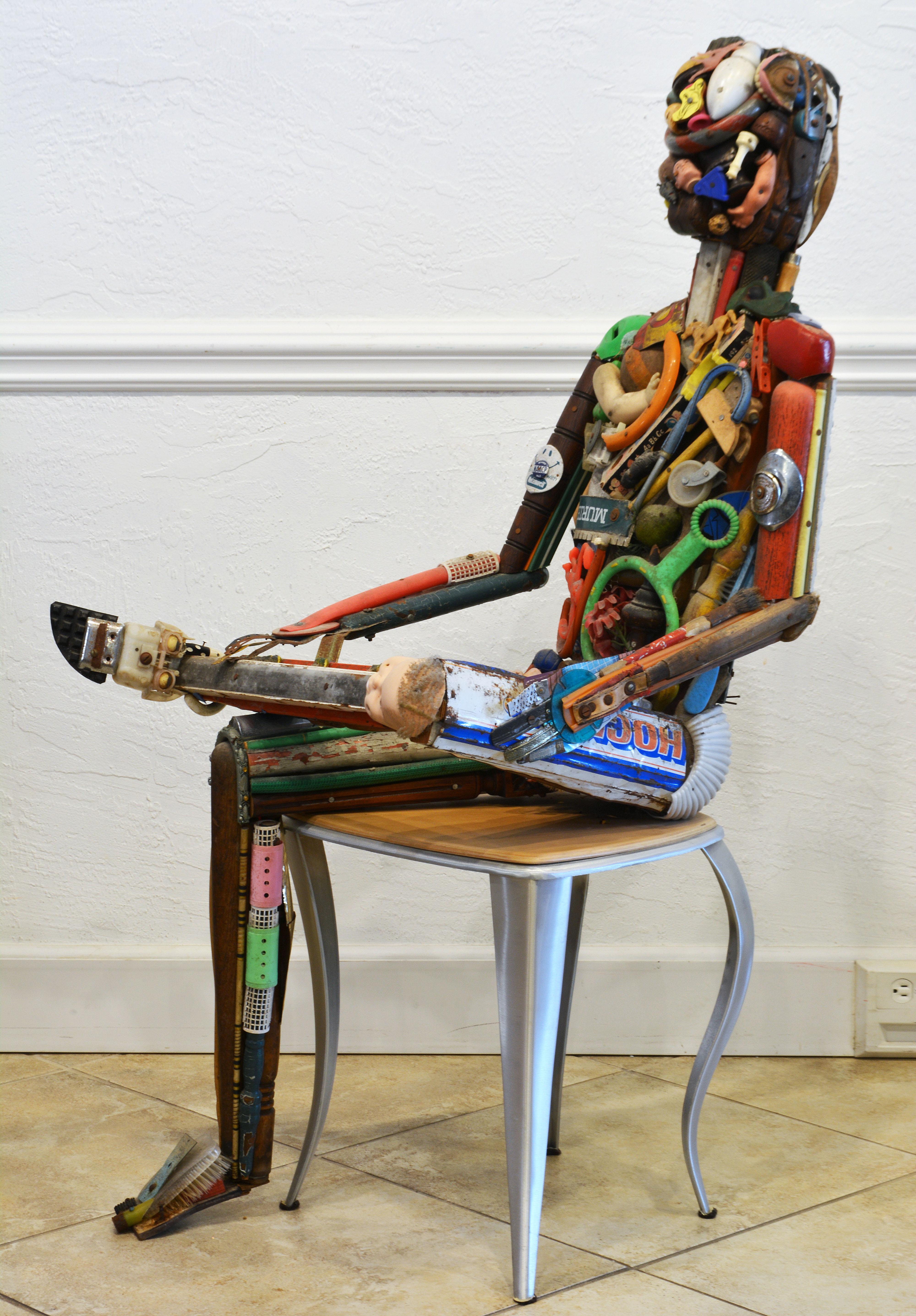 Found Objects Assemblage Life Size Sculpture of Sitting Male Nude by Leo Sewell In Good Condition In Ft. Lauderdale, FL