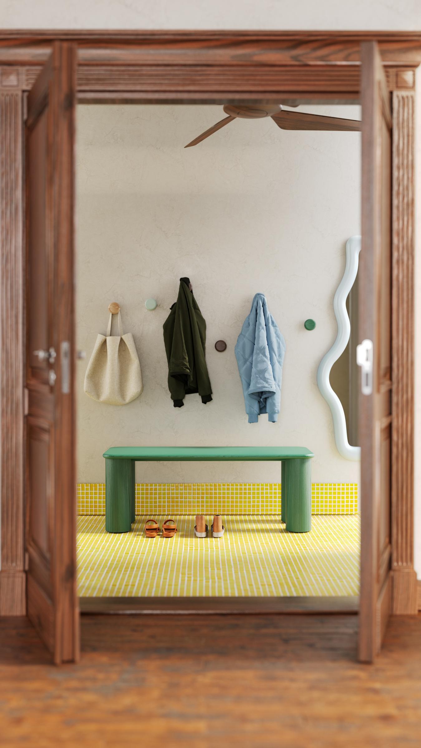 Dining Bench in Oak, Color Green In New Condition For Sale In Montréal, QC