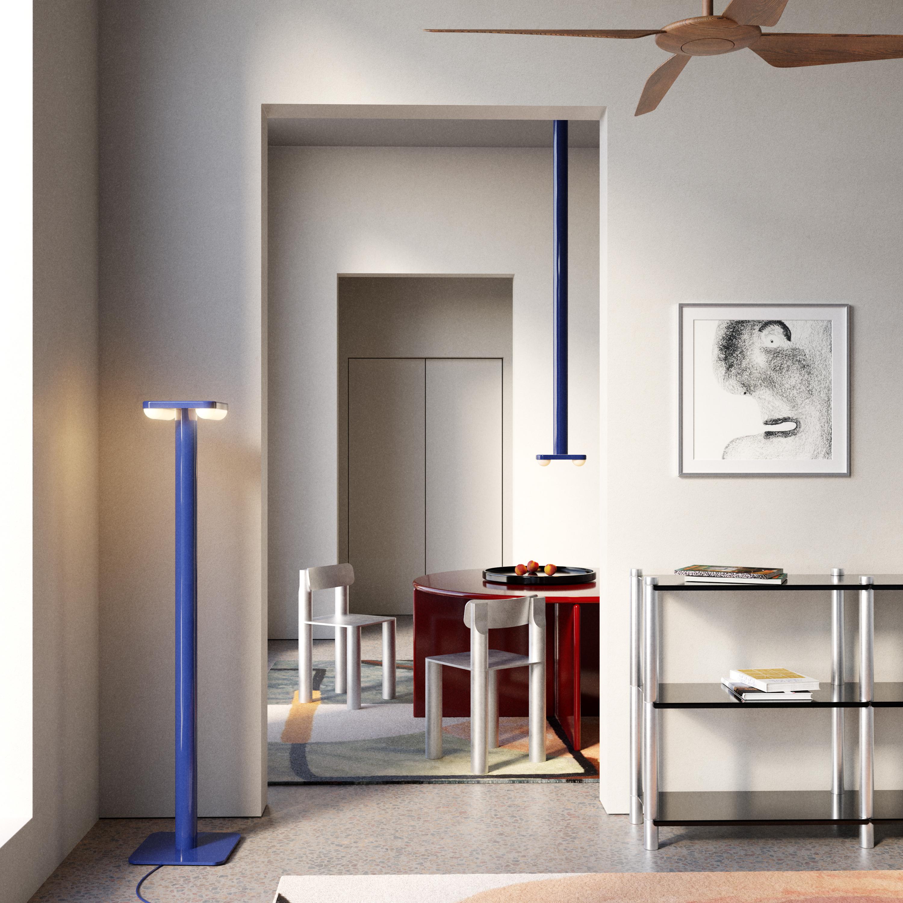 Découpage Floor Lamp in Aluminium, Color Blue For Sale