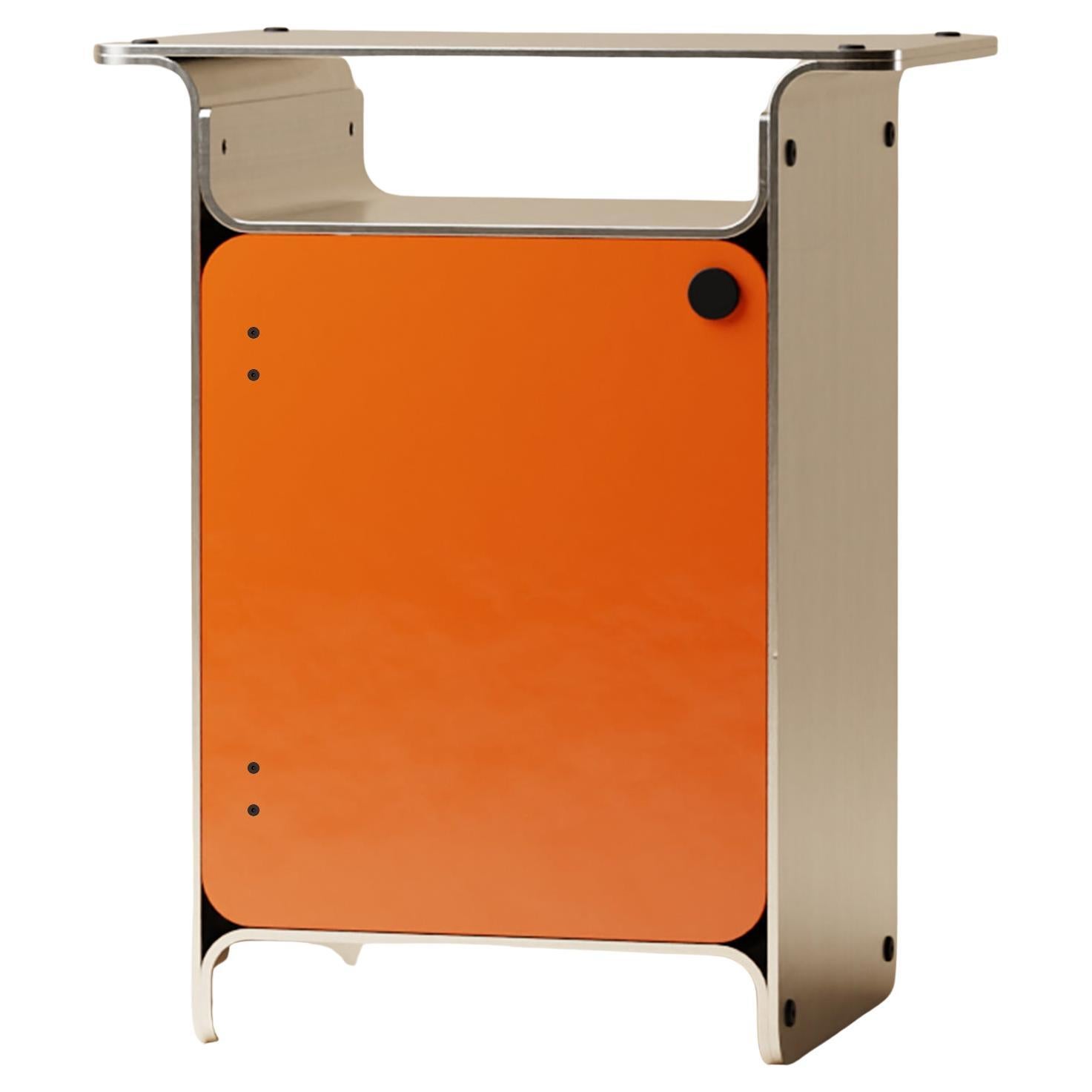 Foundation End Table w/ Door - Modern Bent Aluminum End Table w/ Closed Storage