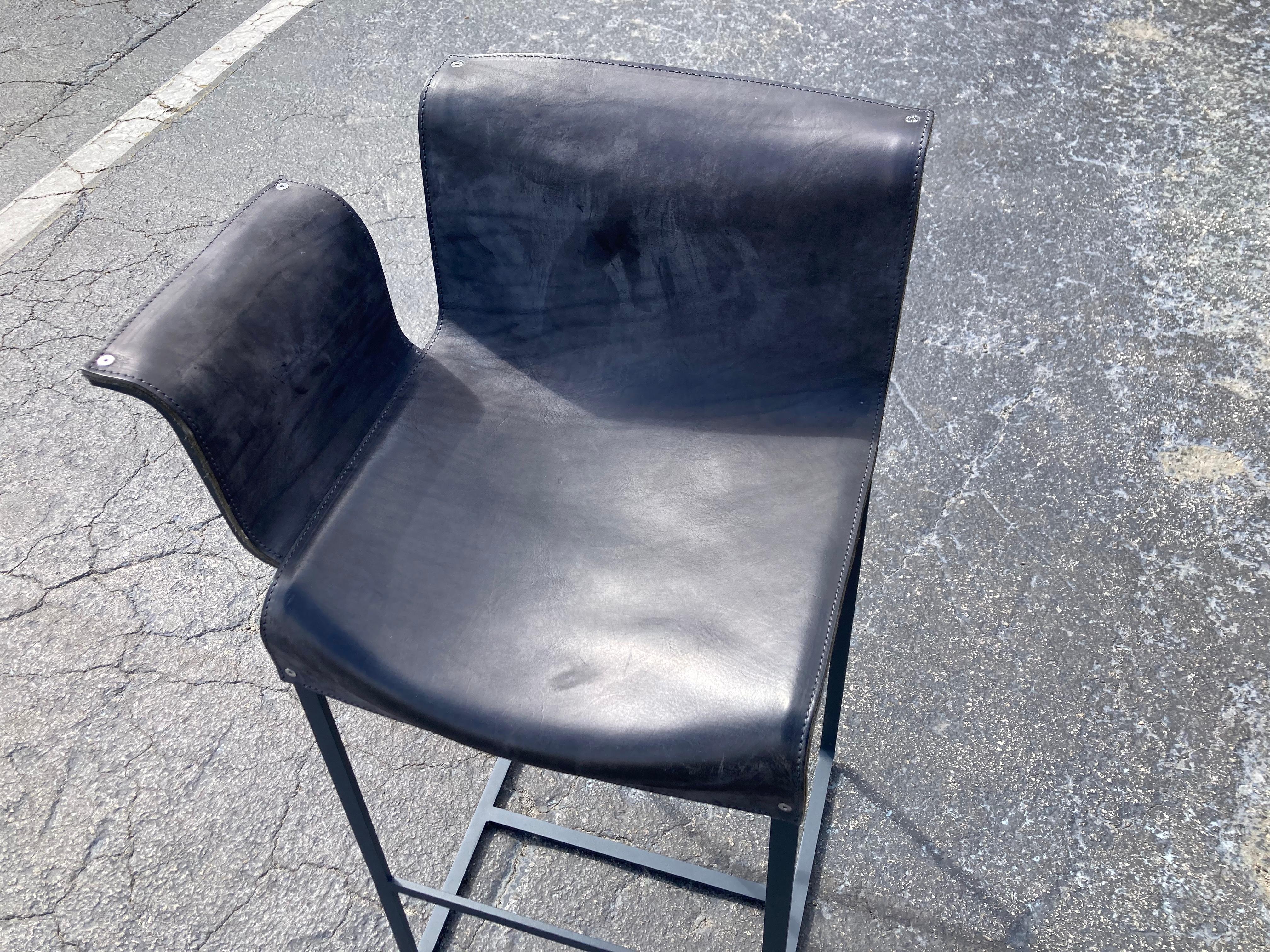 Founded Bar Stool, Design by Richard Schipper for Qliv, Saddle Leather, Steel For Sale 7