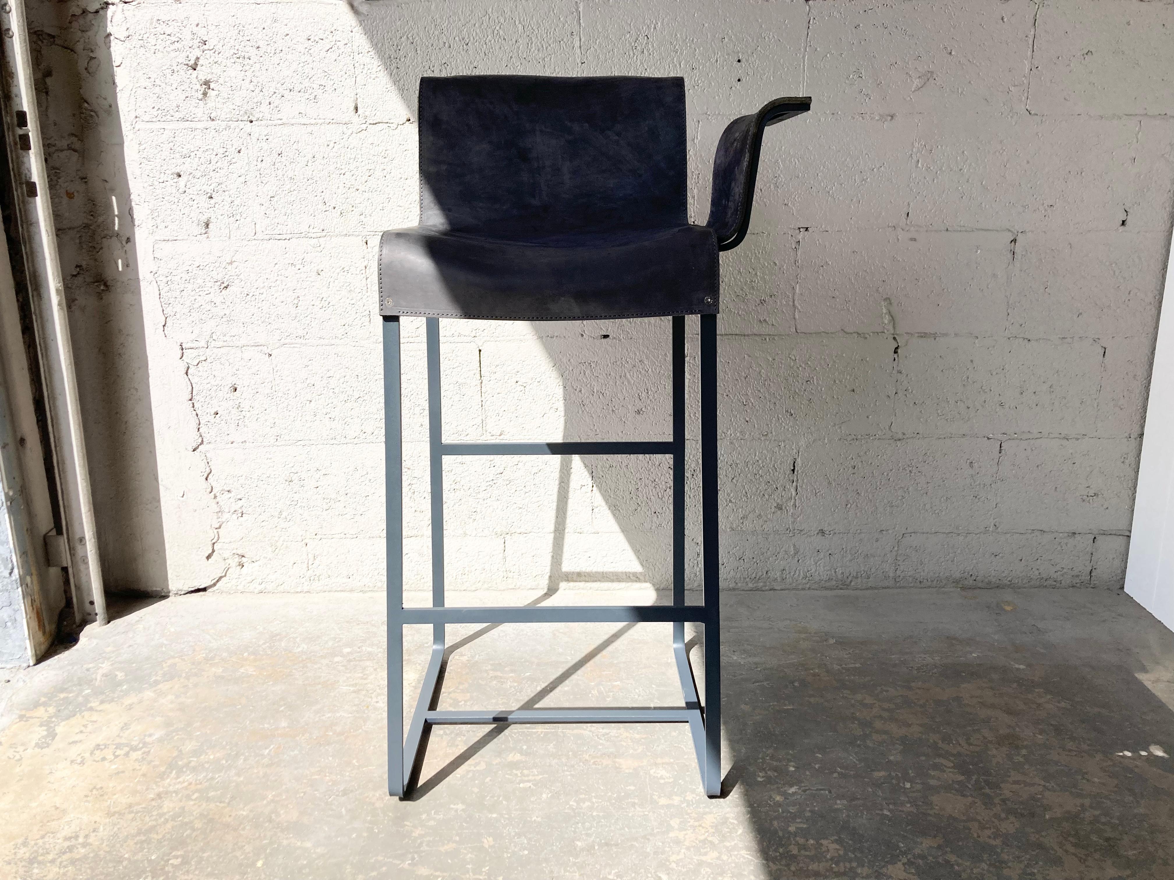 Founded Bar Stool, Design by Richard Schipper for Qliv, Saddle Leather, Steel For Sale 2