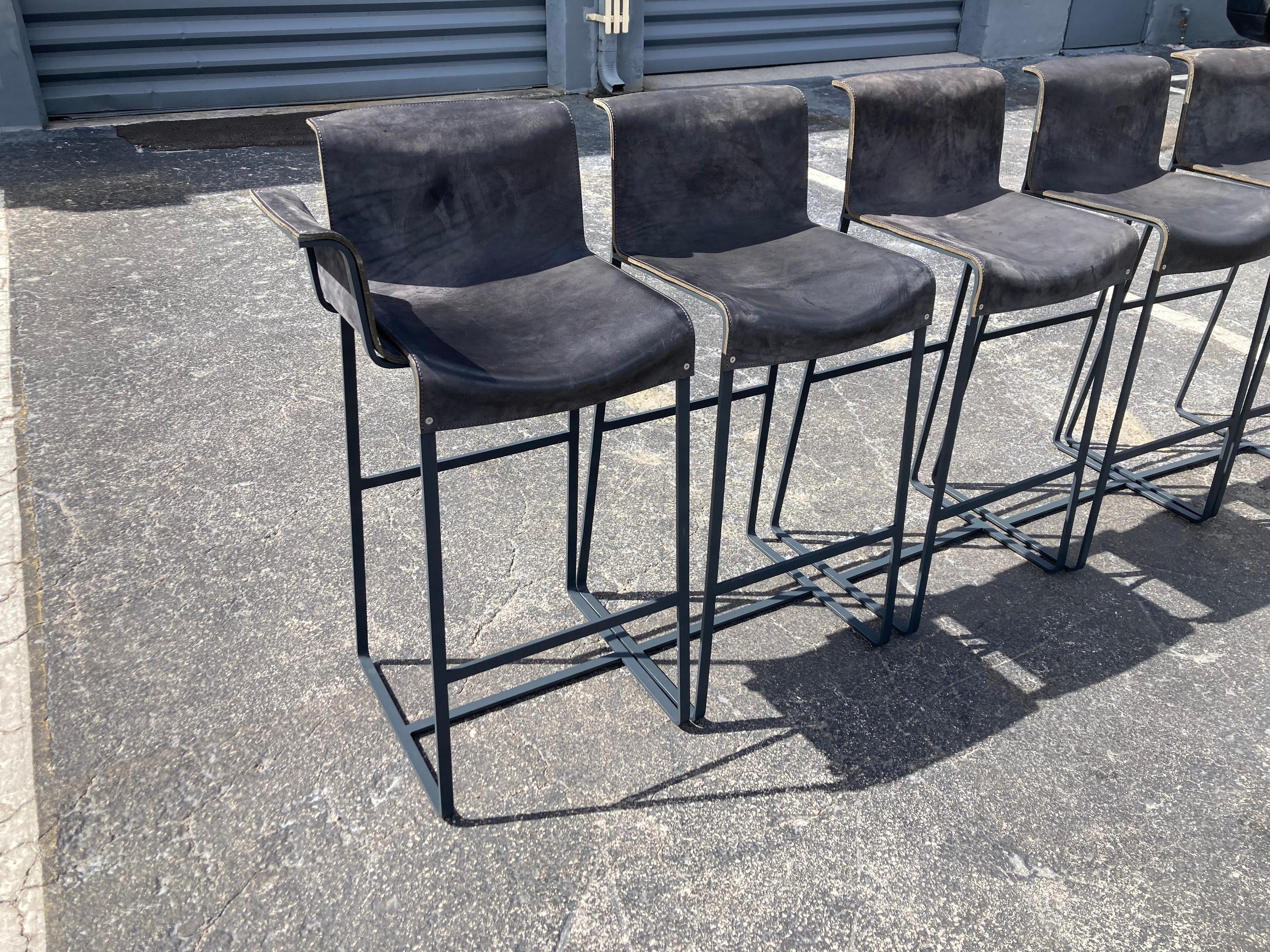 Founded Bar Stools, Design by Richard Schipper for Qliv, Saddle Leather, Steel For Sale 10