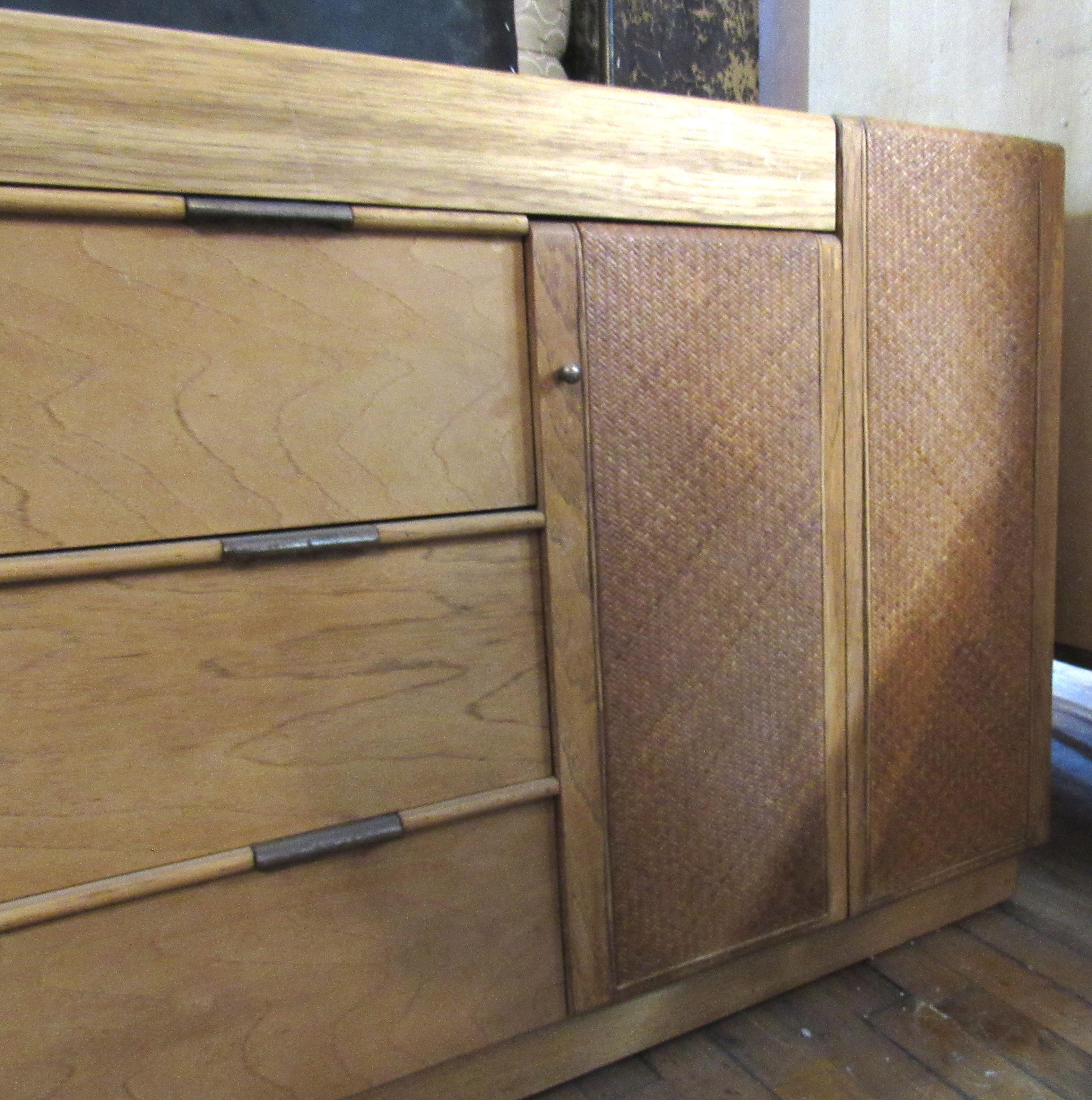 Mid-Century Modern Founders Dresser with Wicker Doors For Sale