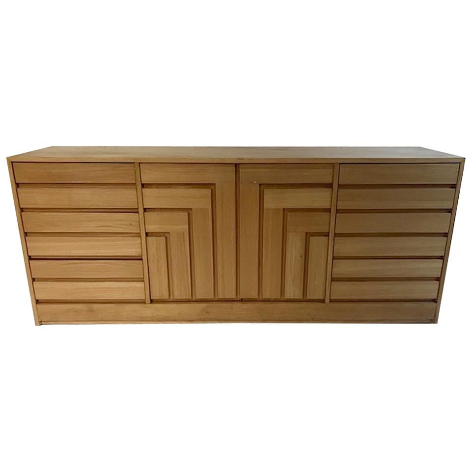 Founders Furniture 1970s Geometric Cubist Front Blonde Credenza, Chest, Dresser