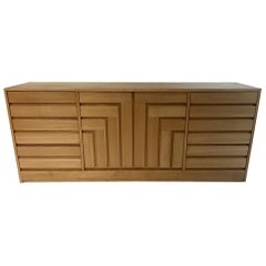 Founders Furniture 1970s Geometric Cubist Front Blonde Credenza, Chest, Dresser