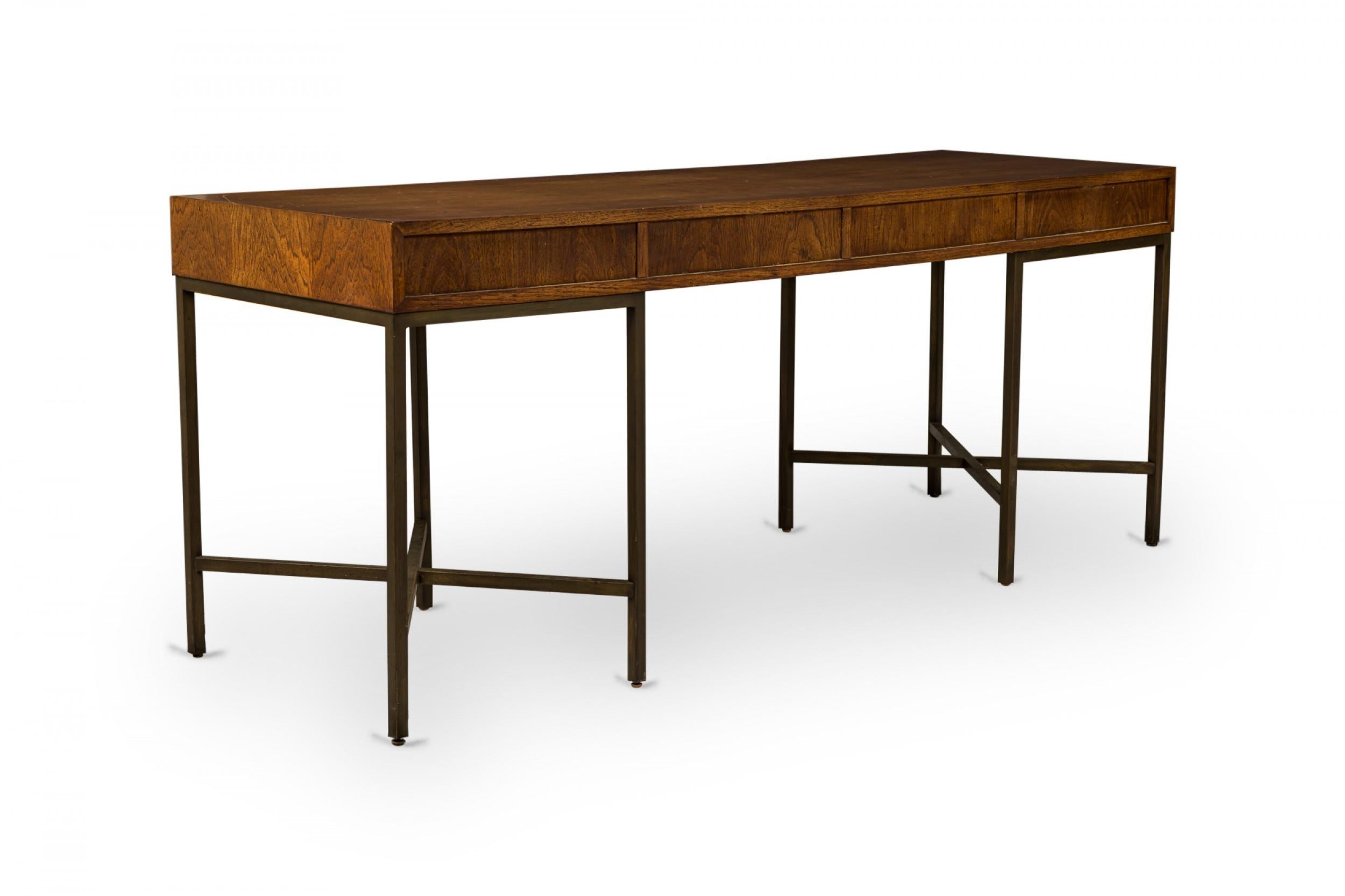American Founders Furniture Co. Rectangular Walnut and Bronze Desk For Sale