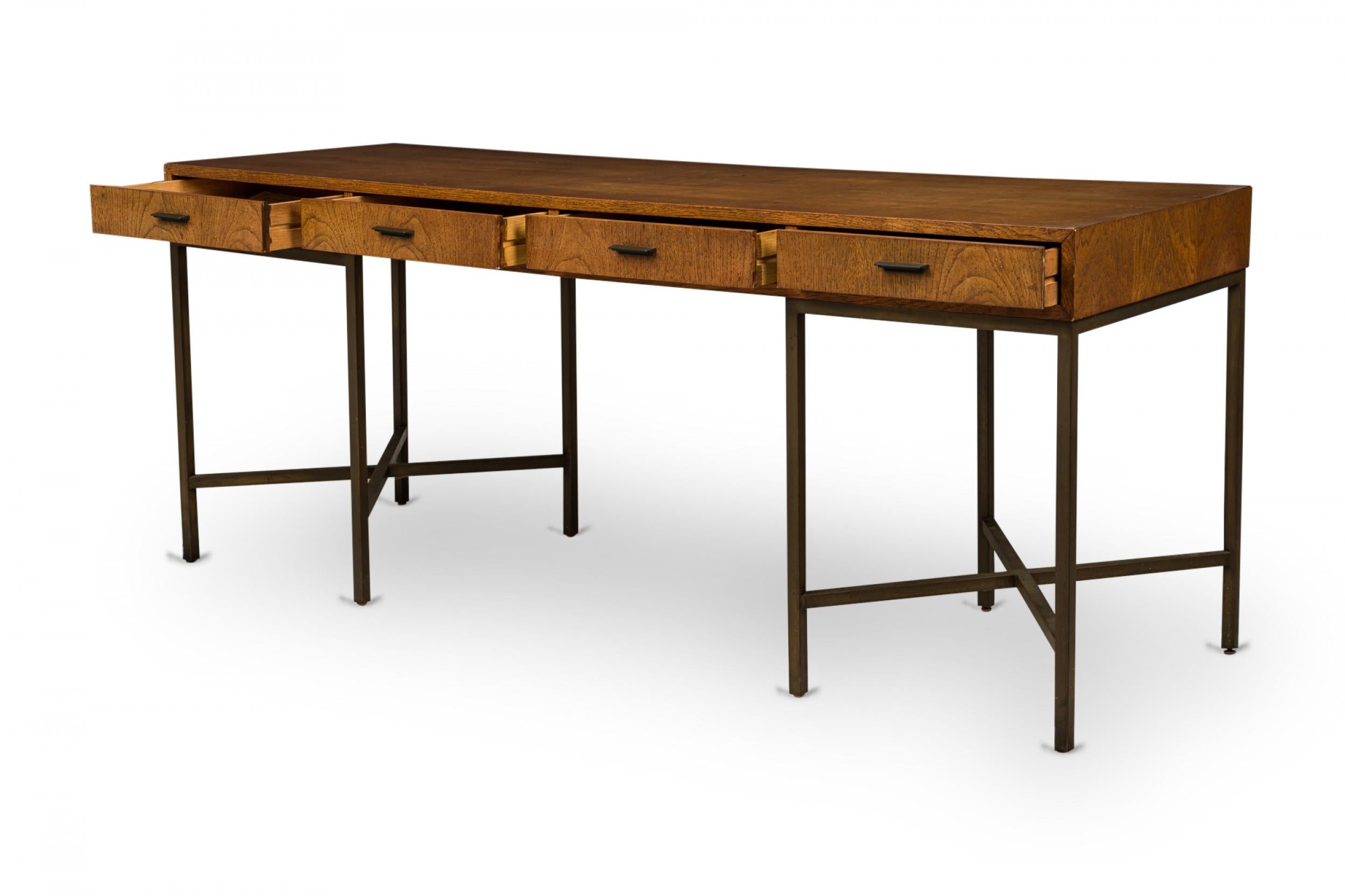 20th Century Founders Furniture Co. Rectangular Walnut and Bronze Desk For Sale