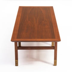 Founders Furniture Jack Cartwright Walnut Book Matched Coffee Table Brass 1970s