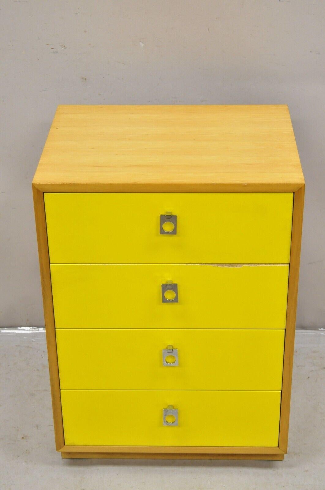 Founders Jack Cartwright Mid Century Modern Yellow Nightstand Chest Maple Chrome For Sale 6