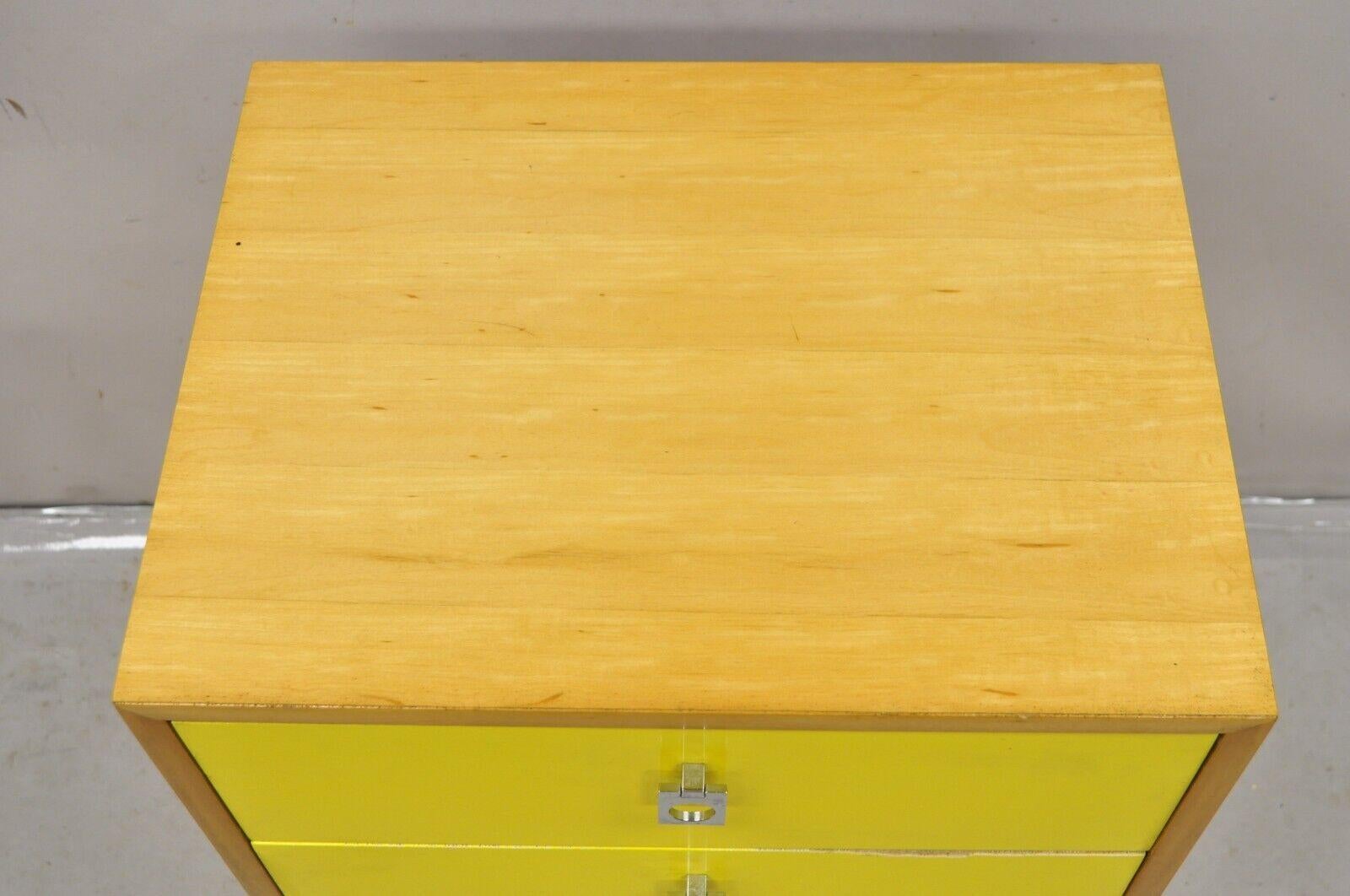 Founders Jack Cartwright Mid Century Modern Yellow Nightstand Chest Maple Chrome In Good Condition For Sale In Philadelphia, PA