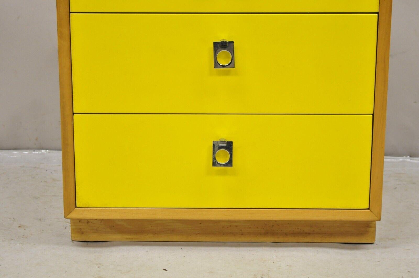 Founders Jack Cartwright Mid Century Modern Yellow Nightstand Chest Maple Chrome For Sale 4