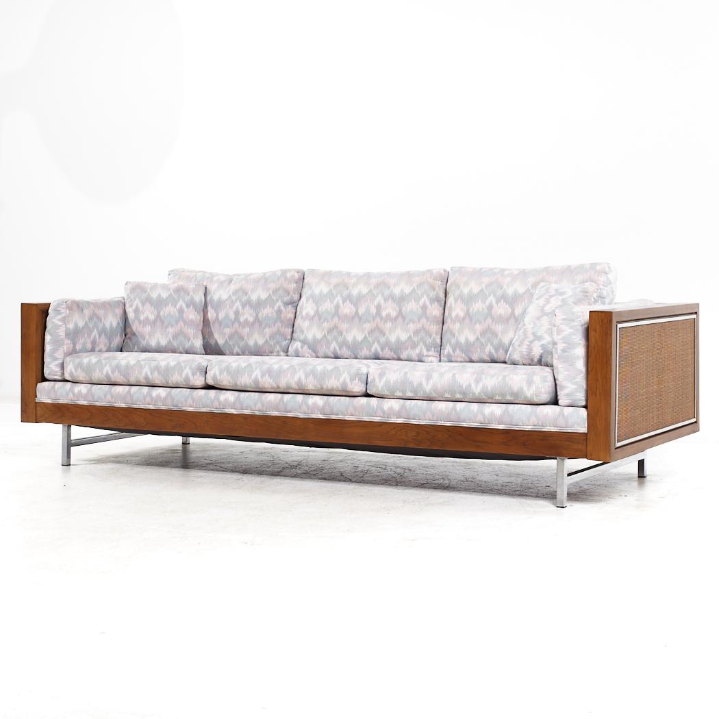 Mid-Century Modern Founders Mid Century Cane and Walnut Sofa For Sale