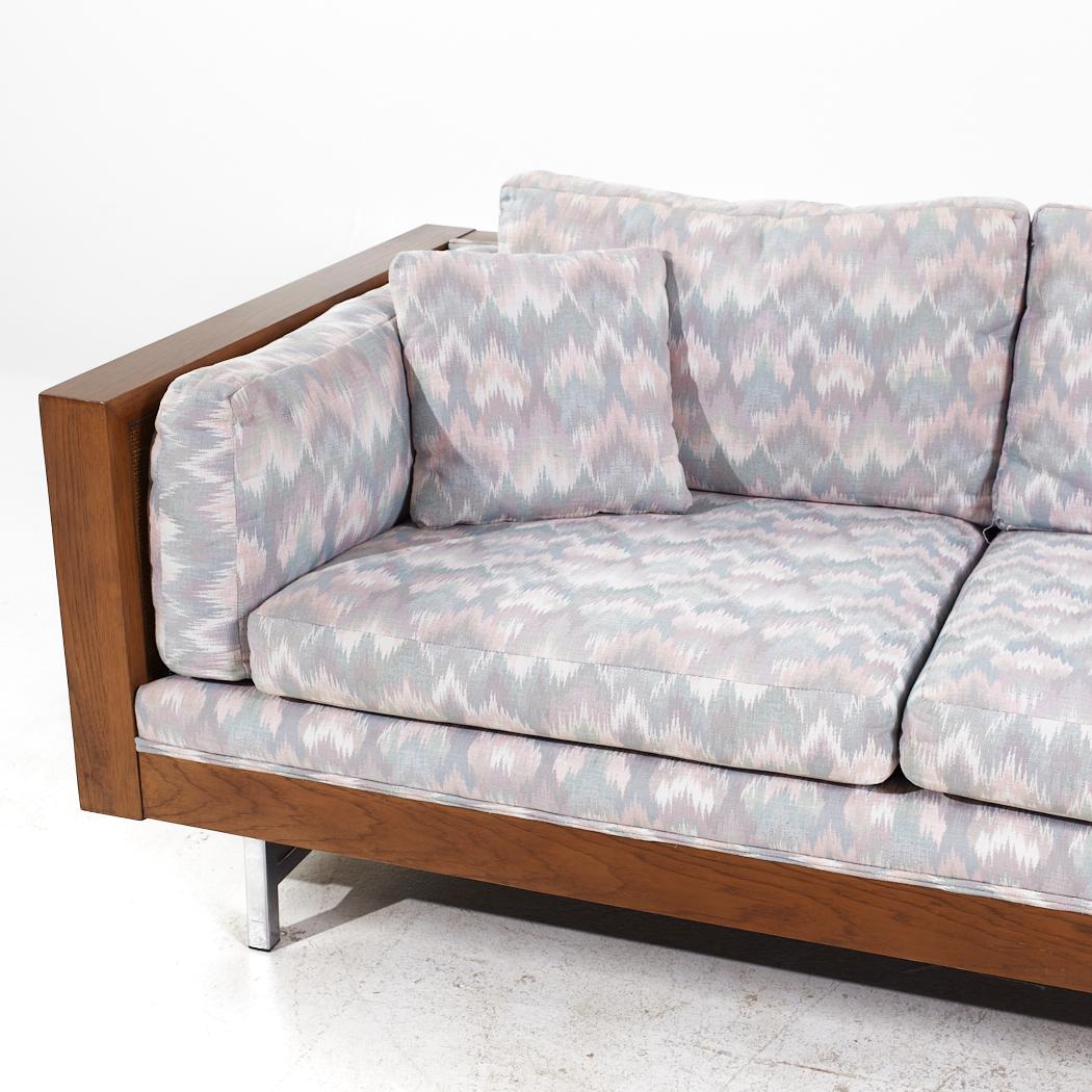 Founders Mid Century Cane and Walnut Sofa For Sale 1