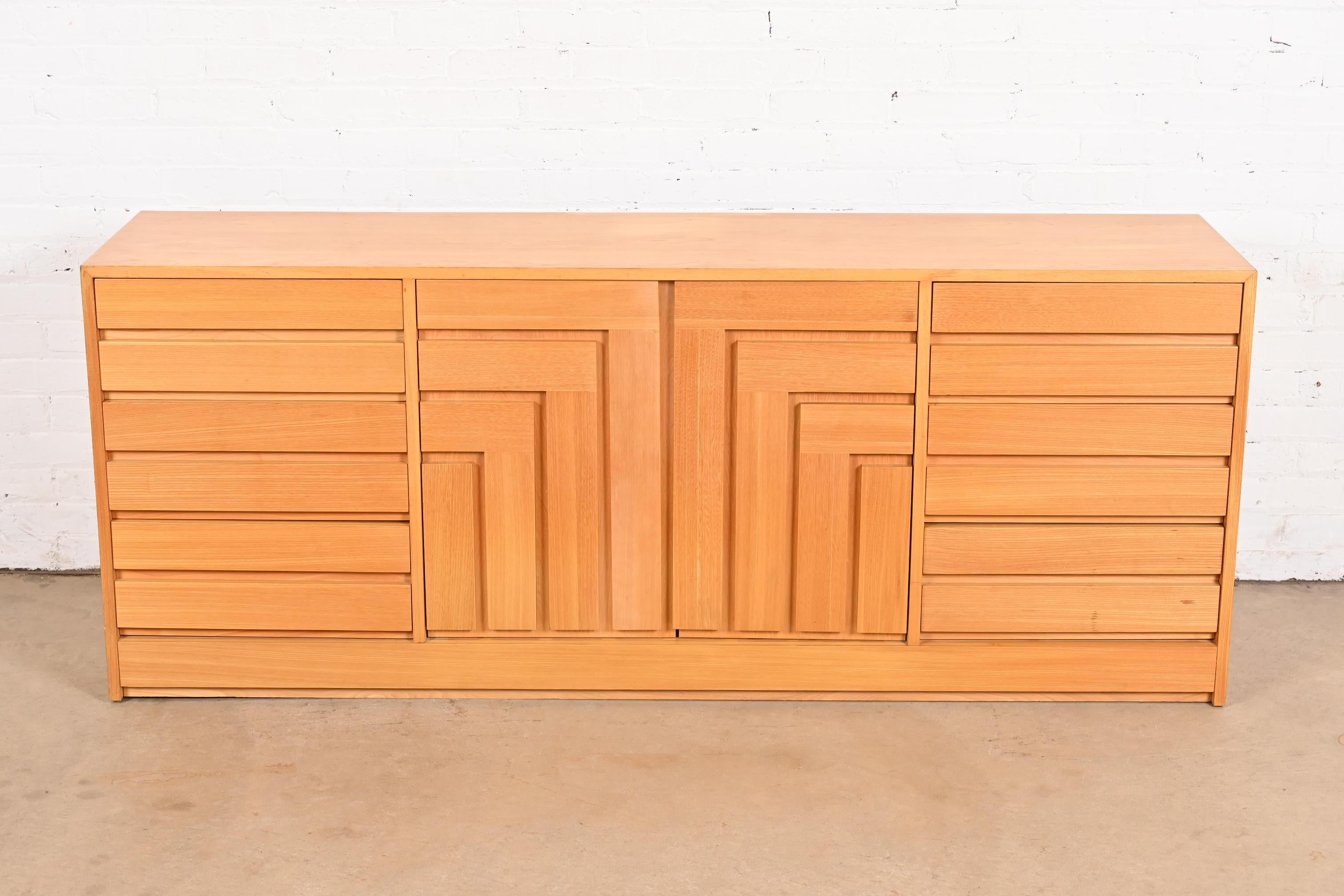 American Founders Mid-Century Modern Sculpted Teak Long Dresser, 1970s