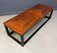 Founders Mid-Century Modern Walnut Parquetry Coffee Table with Black Wood Base