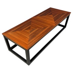 Founders Mid-Century Modern Walnut Parquetry Coffee Table with Black Wood Base