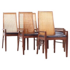 Chaises de salle à manger en noyer et cannage Founders Mid Century - Lot de 6