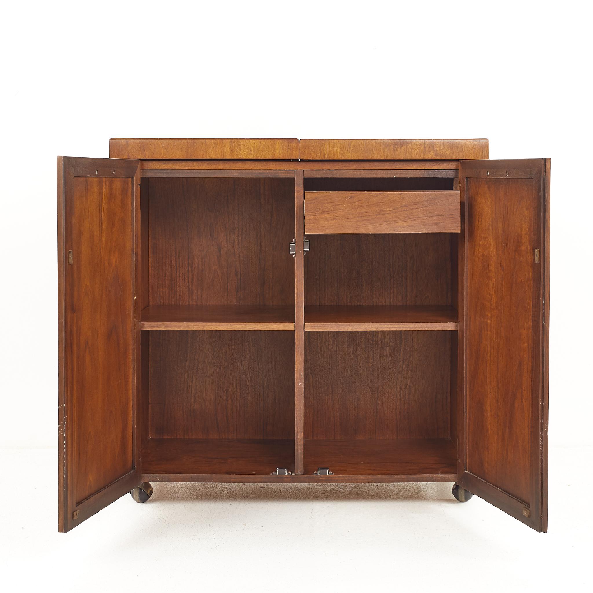 Founders Mid Century Walnut and Cane Front Bar Cabinet 3
