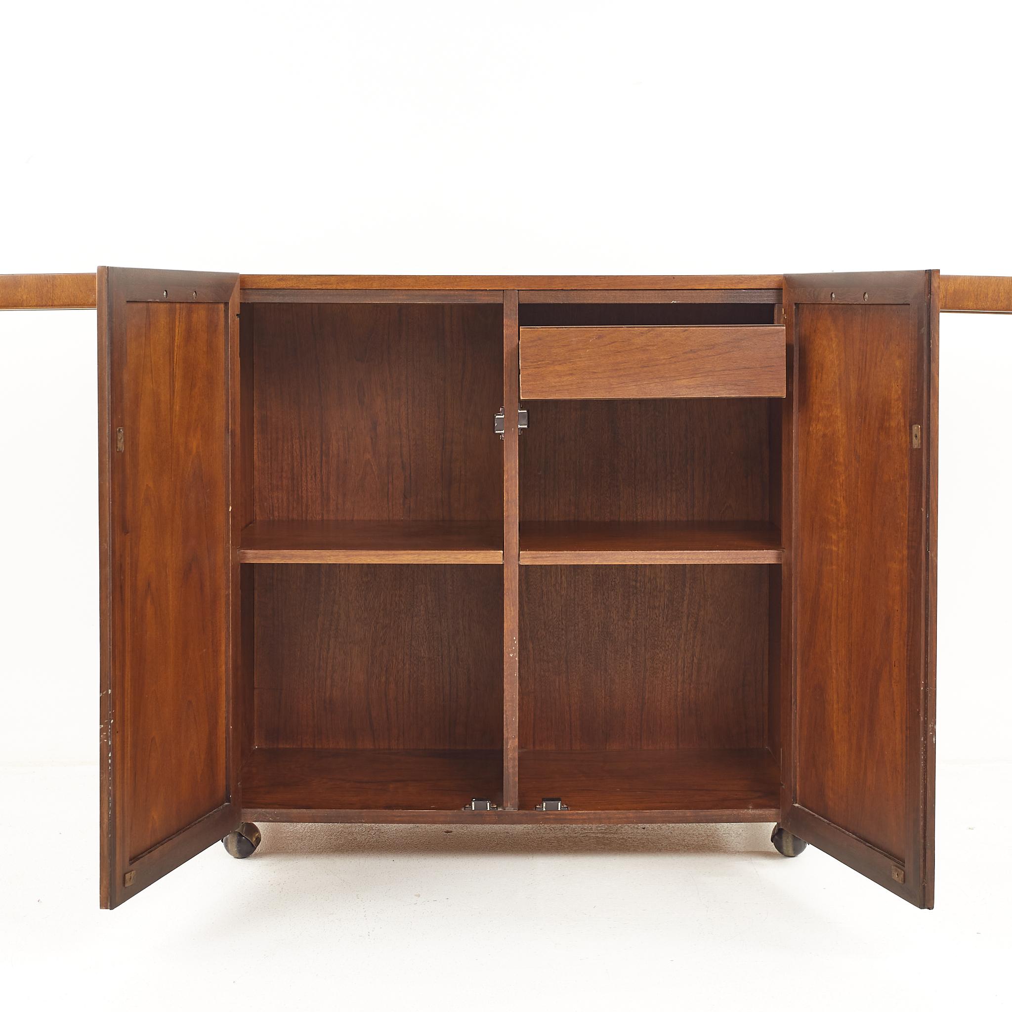 Founders Mid Century Walnut and Cane Front Bar Cabinet 4