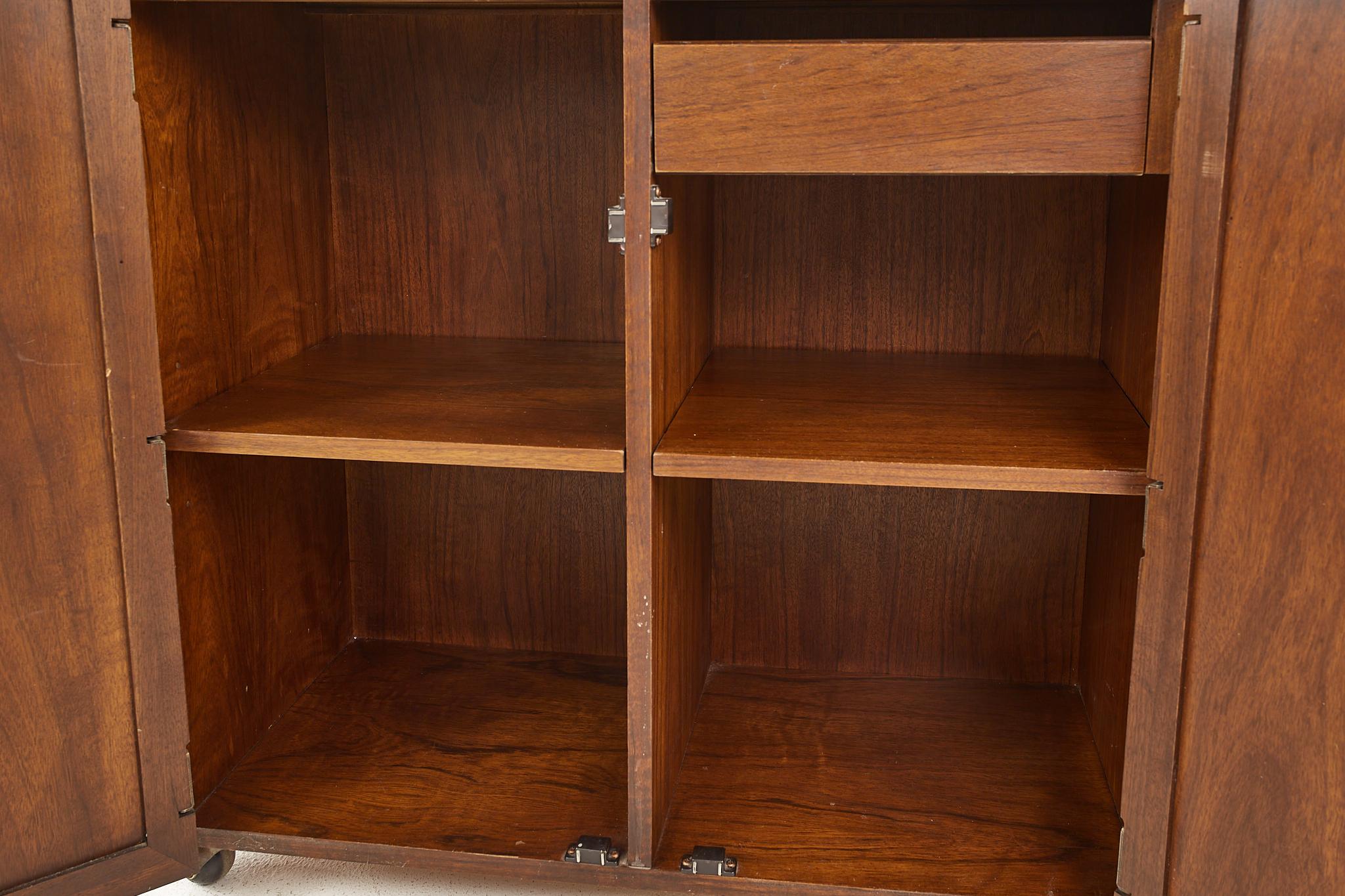 Founders Mid Century Walnut and Cane Front Bar Cabinet 5