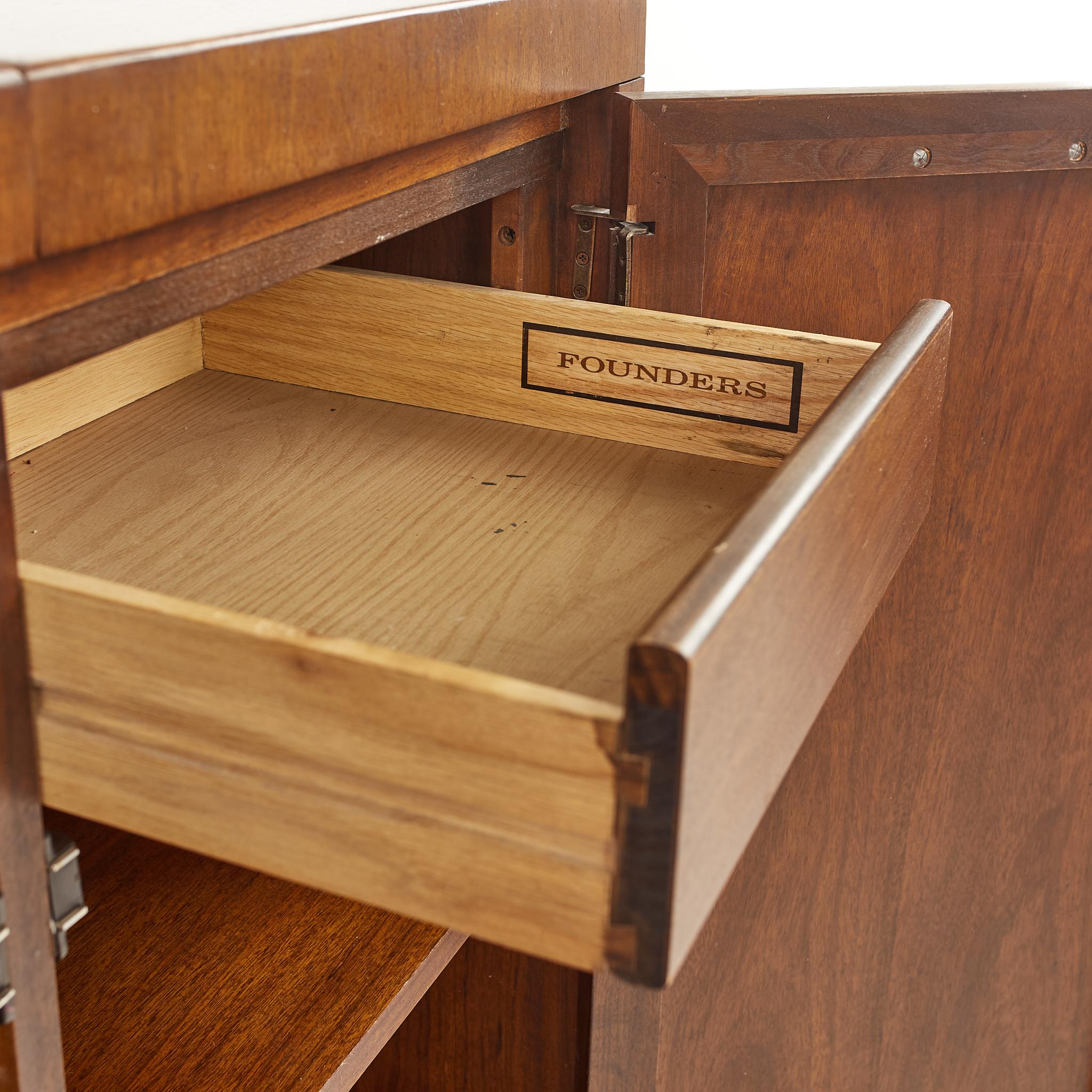 Founders Mid Century Walnut and Cane Front Bar Cabinet 7