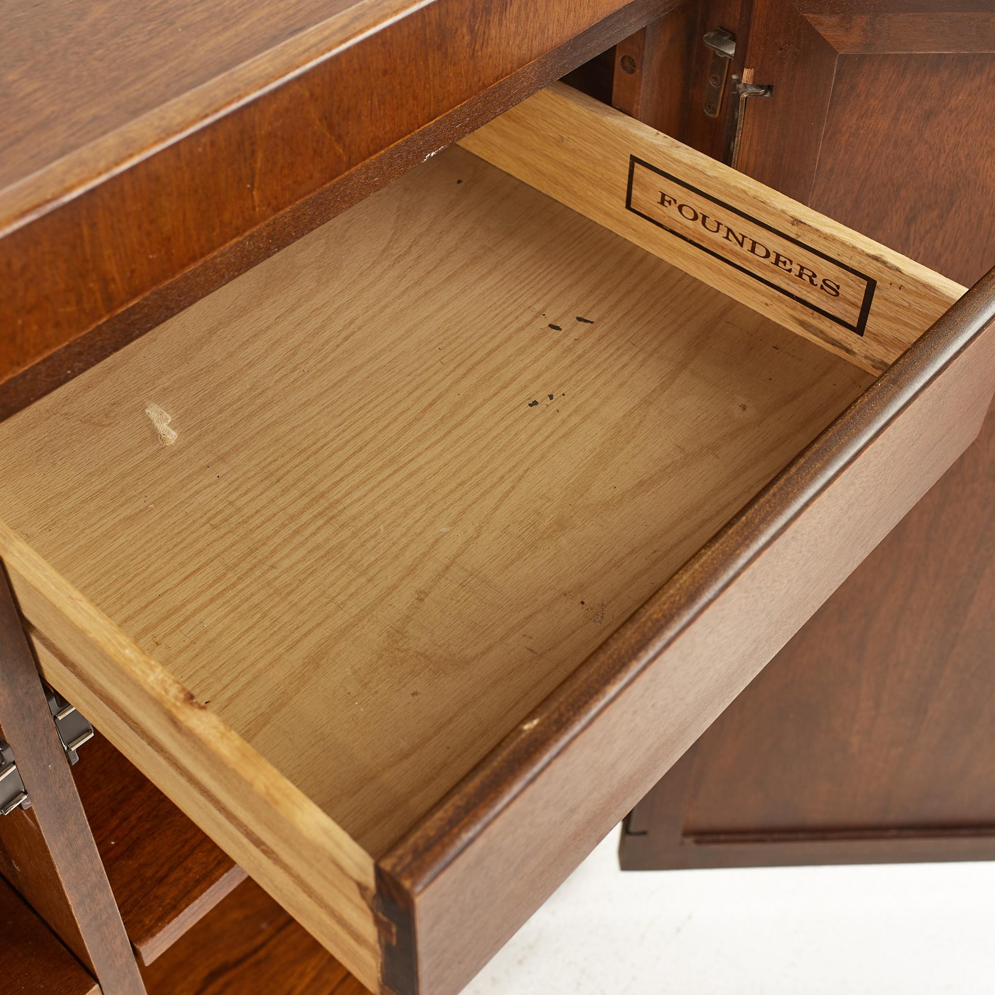 Founders Mid Century Walnut and Cane Front Bar Cabinet 8