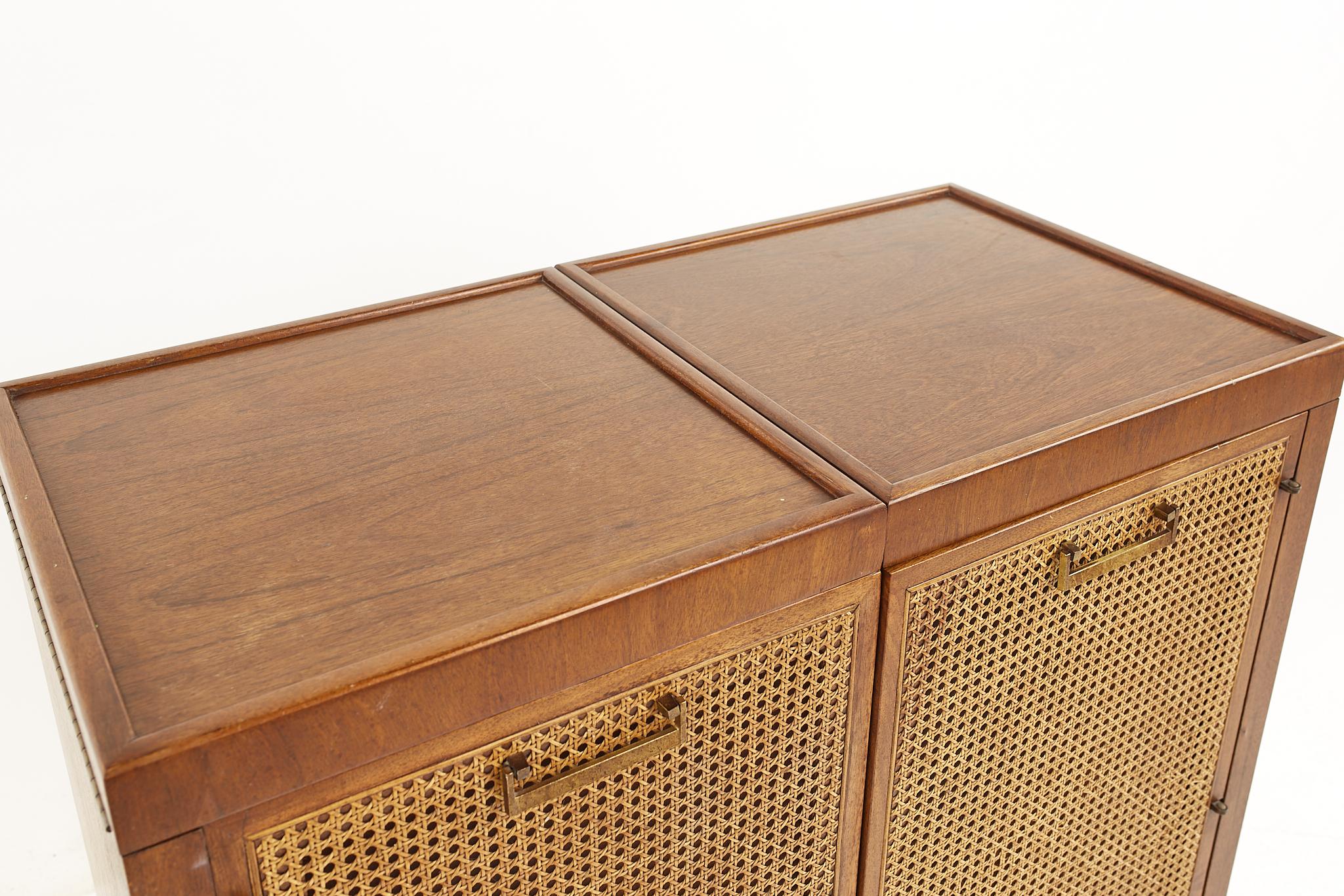 Late 20th Century Founders Mid Century Walnut and Cane Front Bar Cabinet