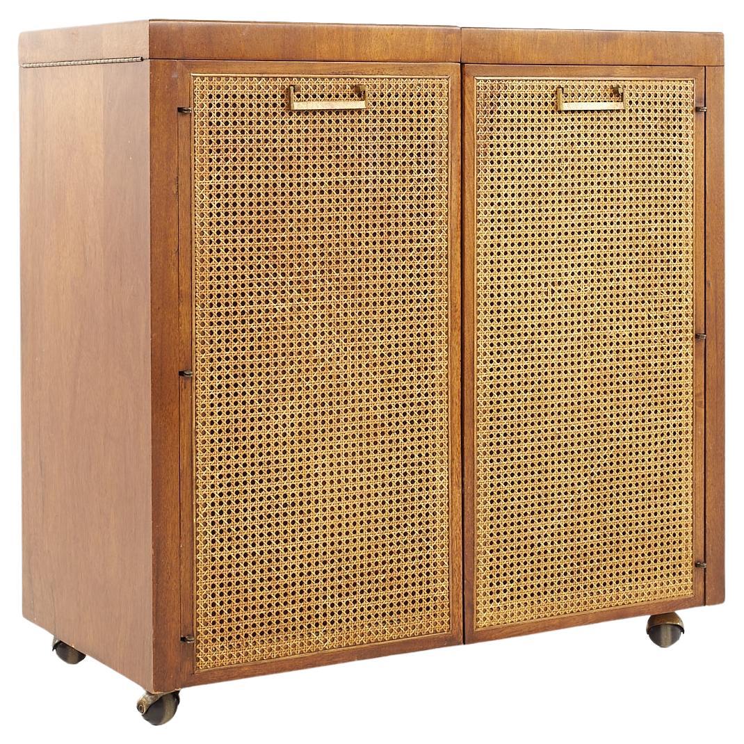 Founders Mid Century Walnut and Cane Front Bar Cabinet