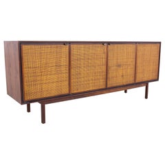 Vintage Founders Mid Century Walnut and Cane Sideboard Credenza