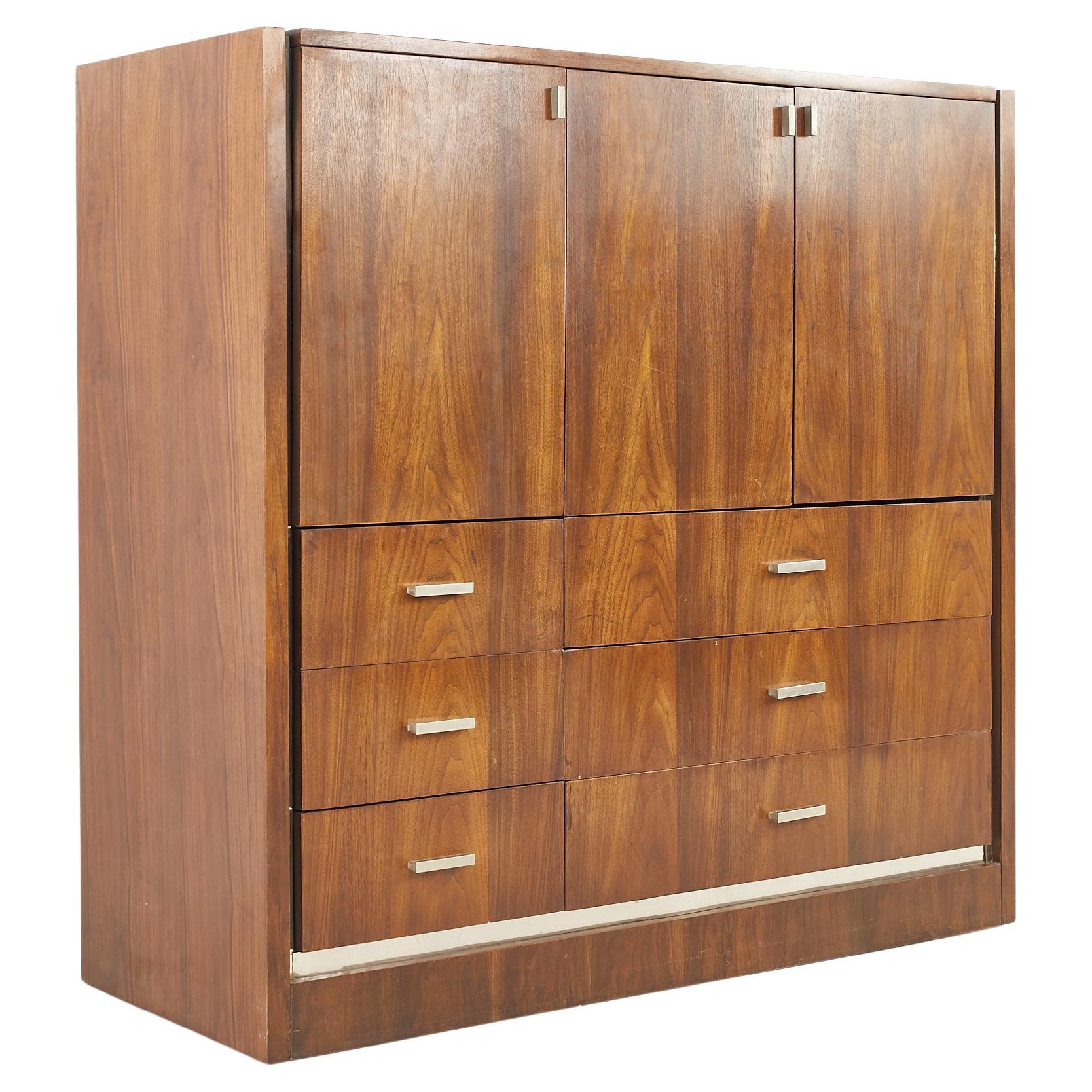 Mid Century Sculpted Walnut Highboy Armoire Gentlemans Chest For Sale