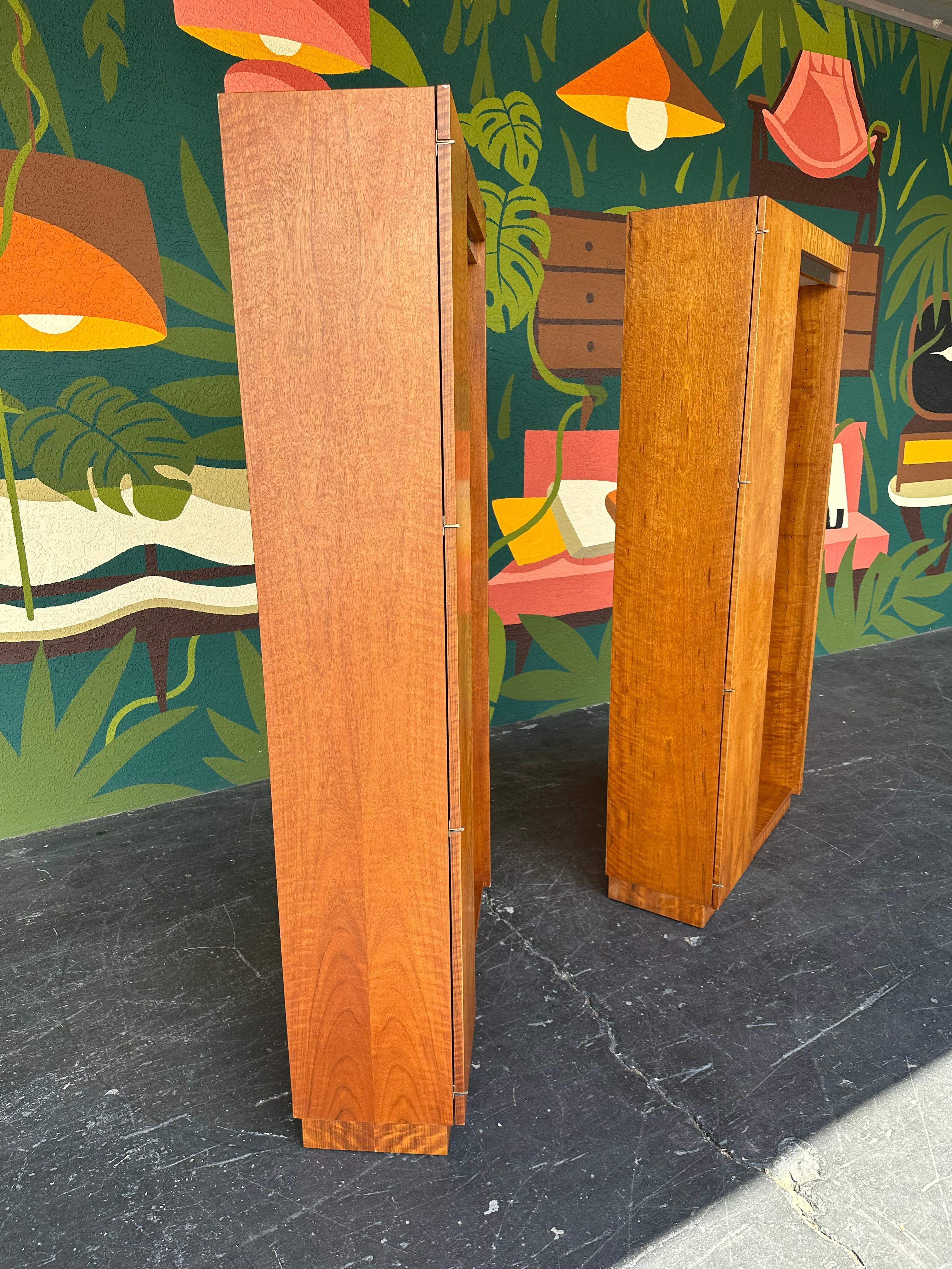 Veneer Founders Mid Century Walnut and Glass Display Cabinets Pair For Sale