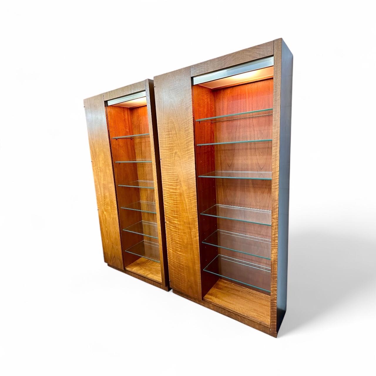 Founders Mid Century Walnut and Glass Display Cabinets Pair In Good Condition For Sale In Lutz, FL