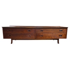 Founders Mid-Century Walnut Low 4 Drawer Dresser Credenza Carved Handles